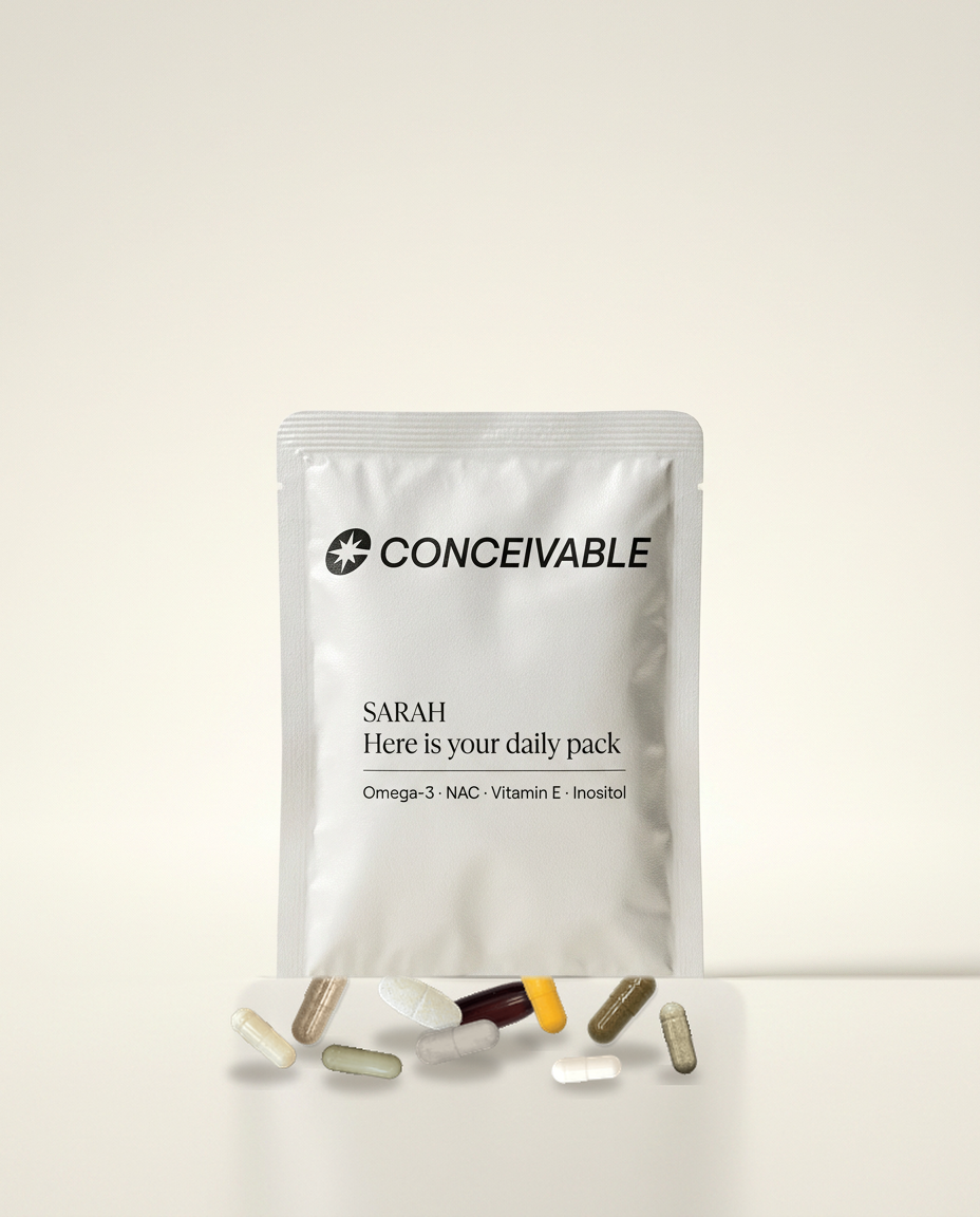A day of Conceivable supplements in one pouch, labelled with her name