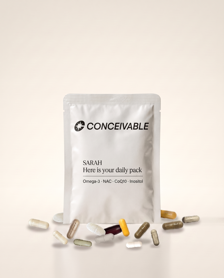 A day of Conceivable supplements in one pouch, labelled with her name