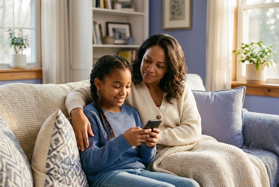 A mom and daughter sharing the app