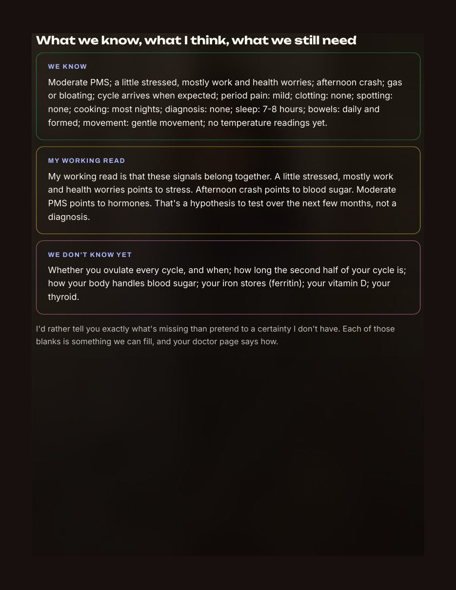 Report page: what we know and what we don't. Sample report with fictional data.