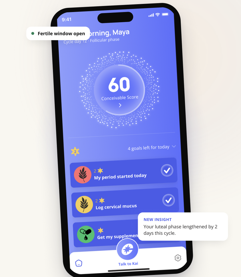 The Conceivable Periods app open on an iPhone, the front door to the system.